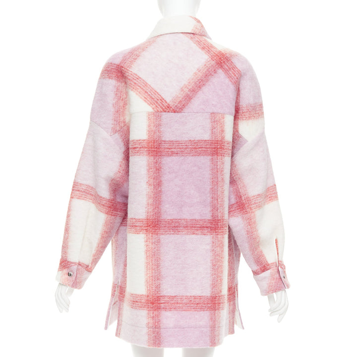 IRO PARIS Lemina pink cream wool tweed plaid check overshirt jacket FR34 XS