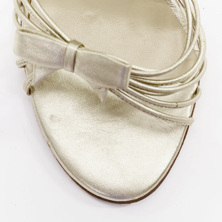 JIMMY CHOO Essence nappa opale gold leather ribbon bow strappy sandals EU37