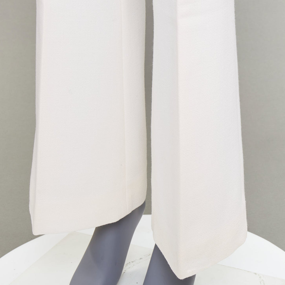 EMILIA WICKSTEAD ivory wool crepe high waisted kick flared pants US6 M