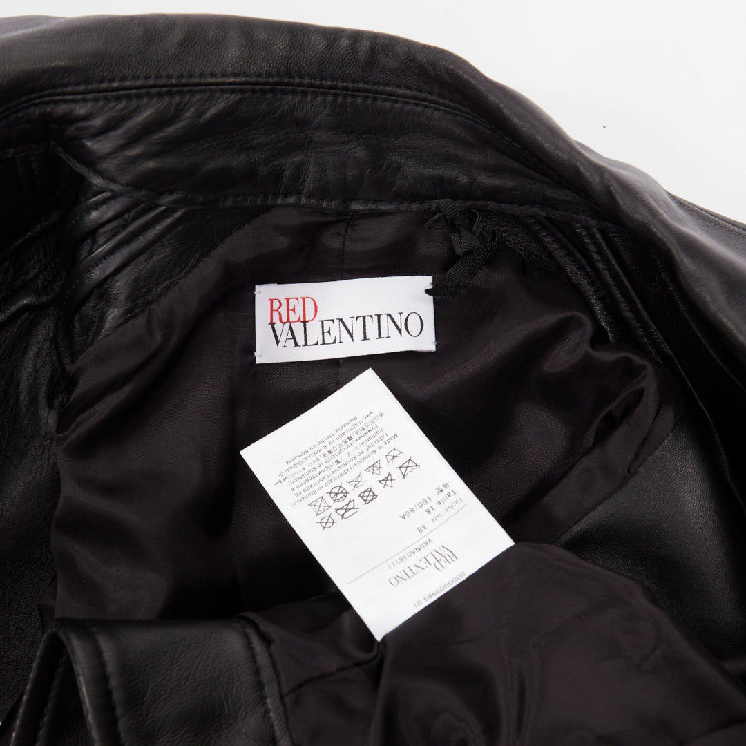 RED VALENTINO 2021  black lambskin leather ruffle biker vest jacket IT38 XS