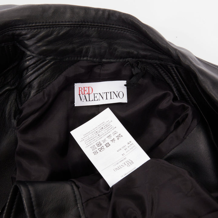 RED VALENTINO 2021  black lambskin leather ruffle biker vest jacket IT38 XS