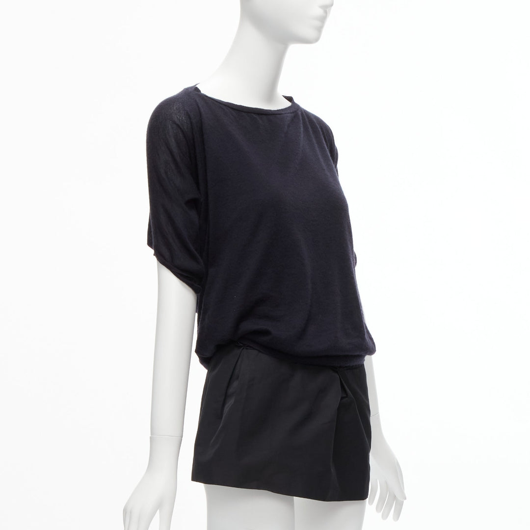 LANVIN 2009 100% cashmere silk contrast black layered tunic top FR34 XS