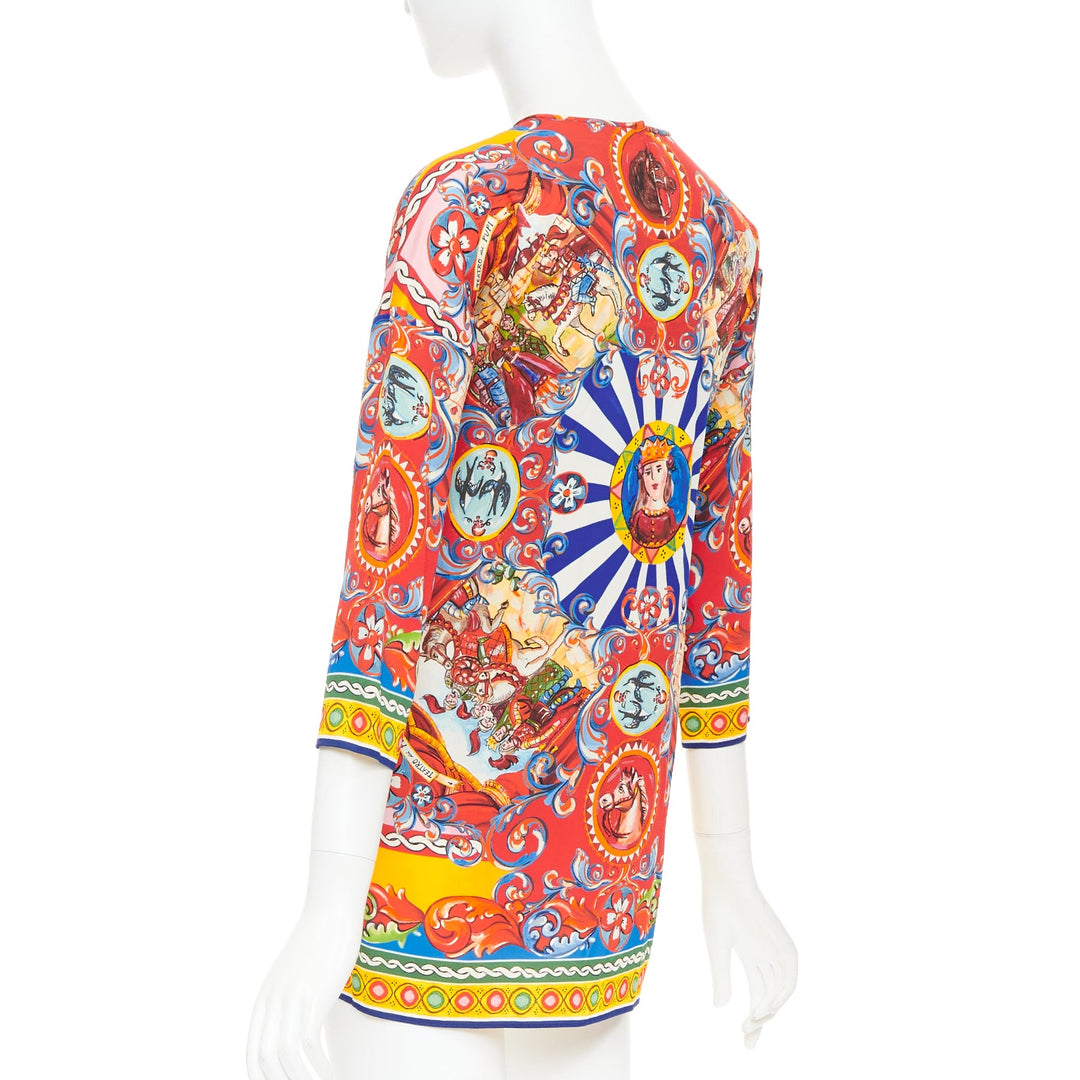 DOLCE GABBANA Sicilian Teatro Carretto red multicolor silk print tunic top IT38