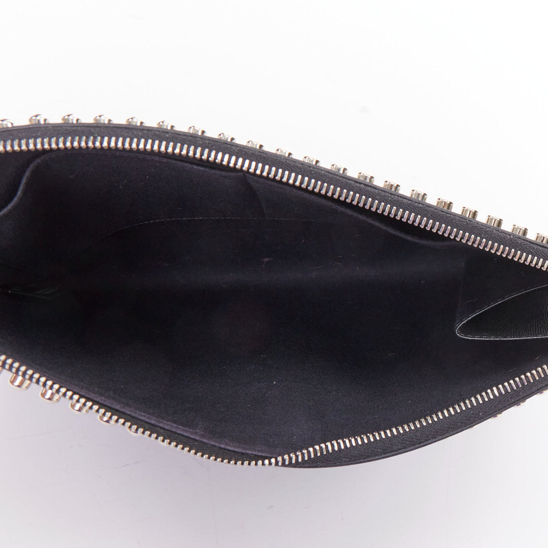 FENDI Karlito black mink fur white leather studded saffiano portfolio clutch bag