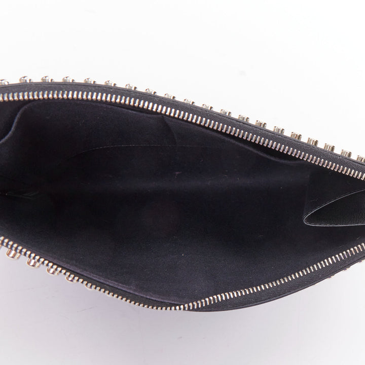FENDI Karlito black mink fur white leather studded saffiano portfolio clutch bag