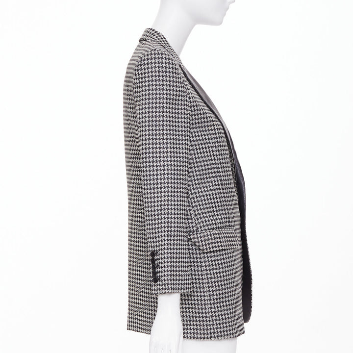 SAINT LAURENT 2013 leather peak lapel grey black houndstooth blazer FR34 XS