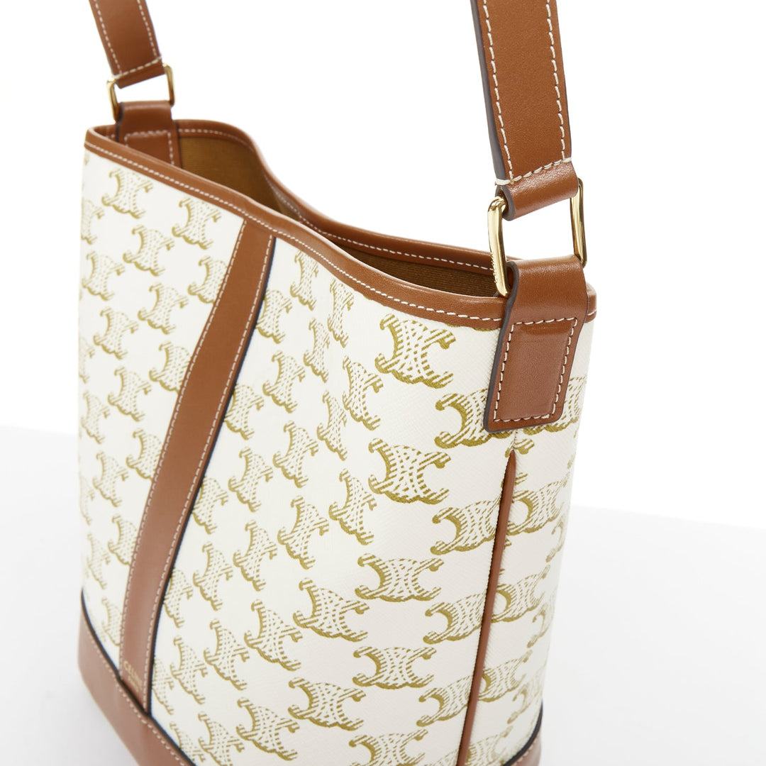 CELINE 2021 Small Bucket Bag Triomphe Canvas white calfskin leather bag