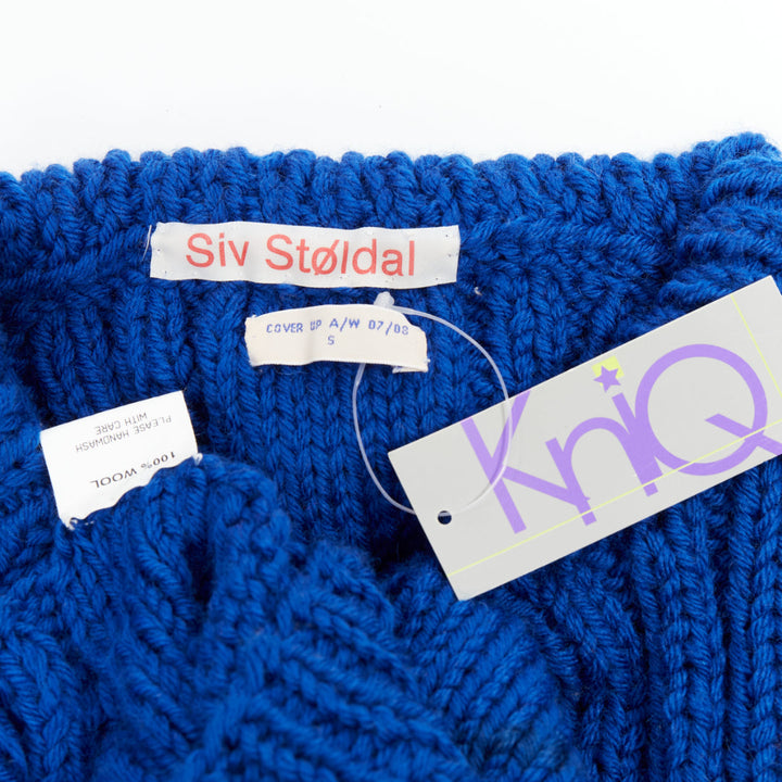 SIV STOLDAL 2008 Cover Up cobalt blue 100% wool cable knit sweater S