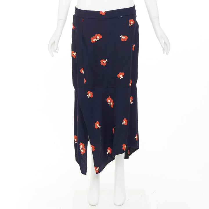 VICTORIA BECKHAM 2018 navy orange floral print asymmetric panelled skirt UK10 M