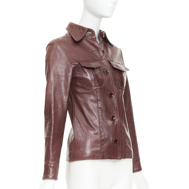 JILL STUART burgundy leather button up fitted leather utility jacket XS