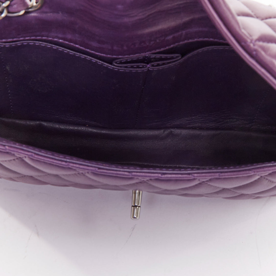 CHANEL 2008 Vintage Double Flap eggplant purple quilted lambskin bag