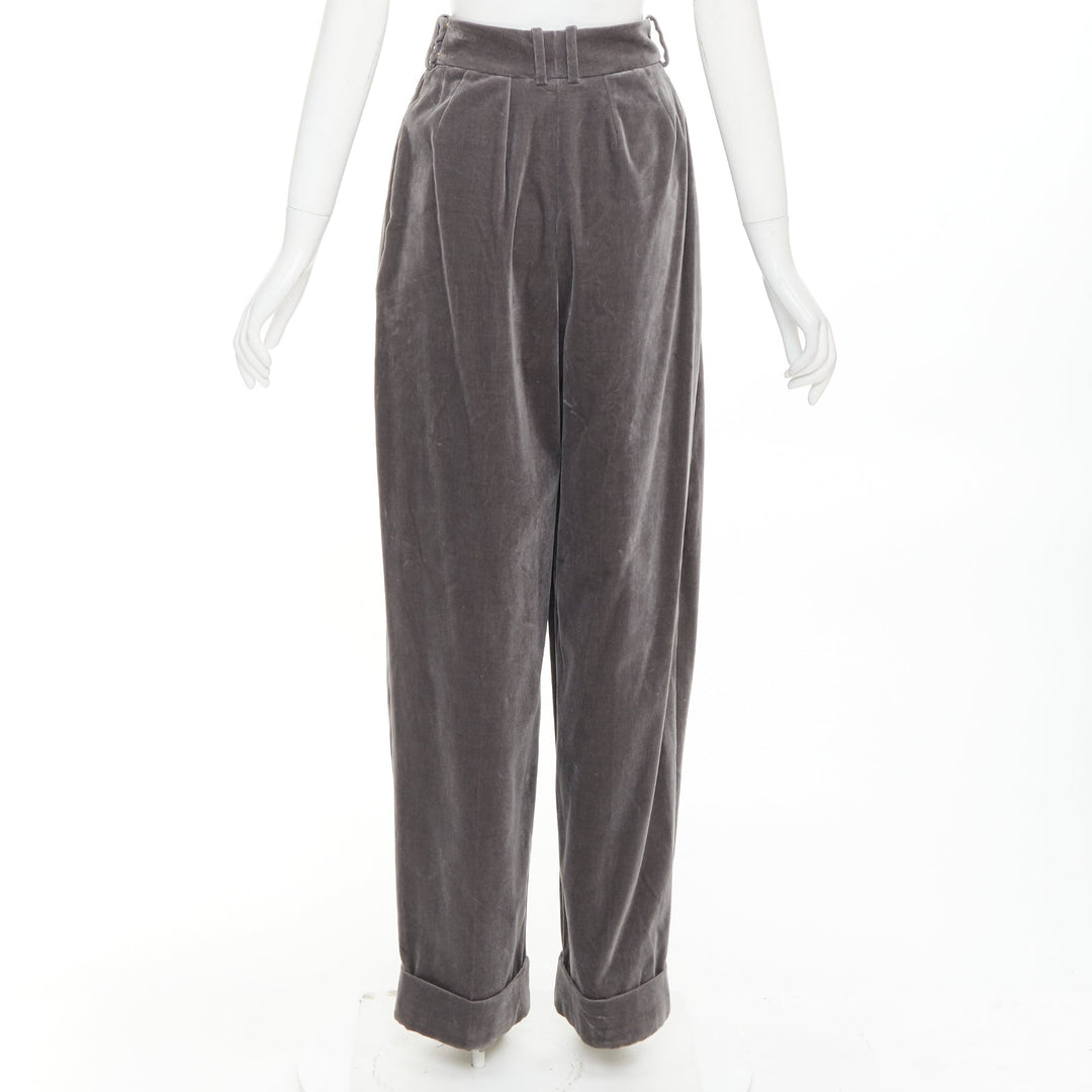 ALEXANDRE VAUTHIER COUTURE SS2022 Runway grey velvet pleated wide tuxedo pants