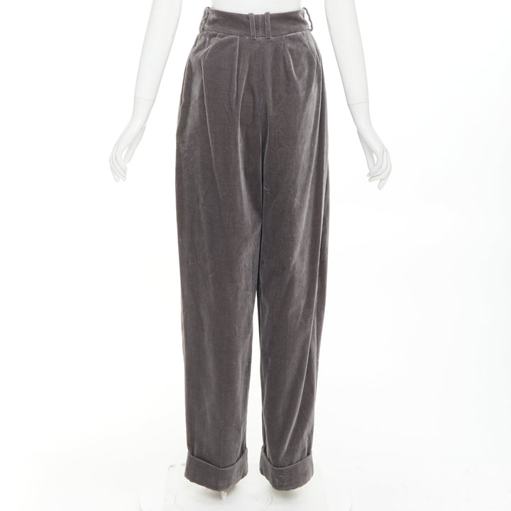 ALEXANDRE VAUTHIER COUTURE SS2022 Runway grey velvet pleated wide tuxedo pants