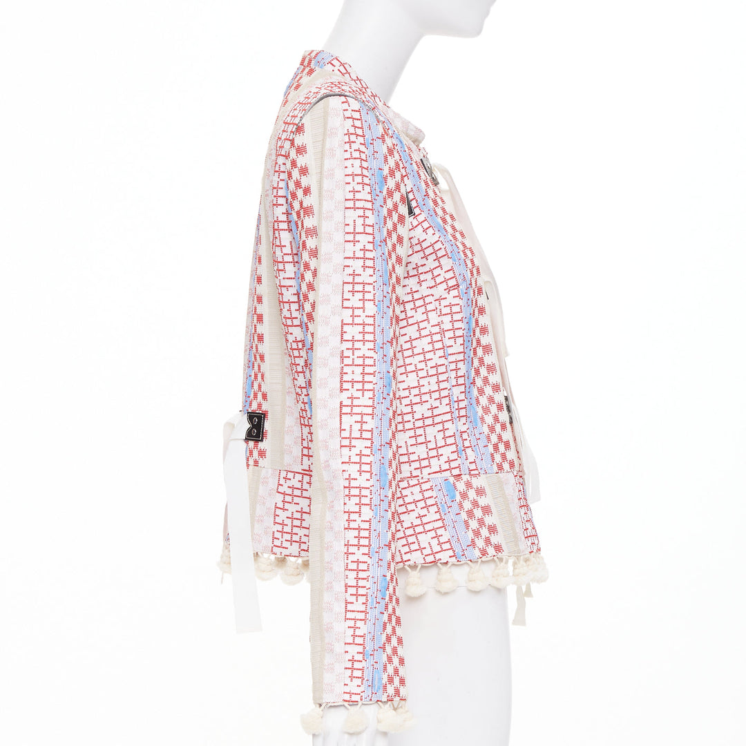 ALTUZARRA 2016 Runway Ghianda geometric check weave pompom jacket FR42 L