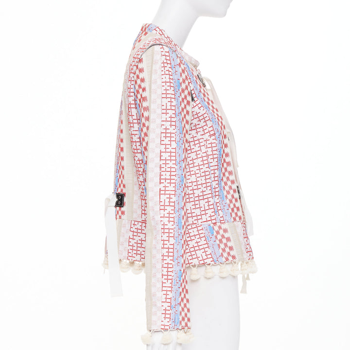 ALTUZARRA 2016 Runway Ghianda geometric check weave pompom jacket FR42 L