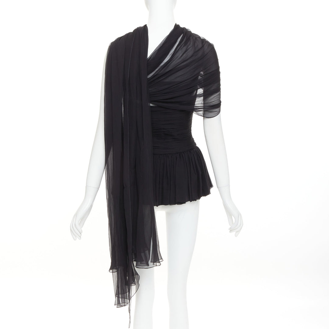 ALEXANDRE VAUTHIER AW2010 COUTURE Runway black silk chiffon pleat drape sash top
