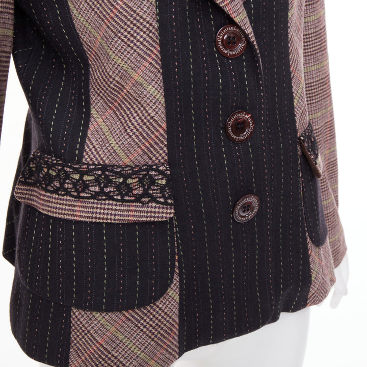 CHRISTIAN LACROIX patchwork plaid pinstripe tailored blazer jacket suit FR44 2XL