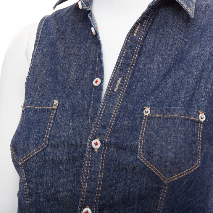 DSQUARED2 Vintage blue cotton denim red logo zip front dress IT40 S