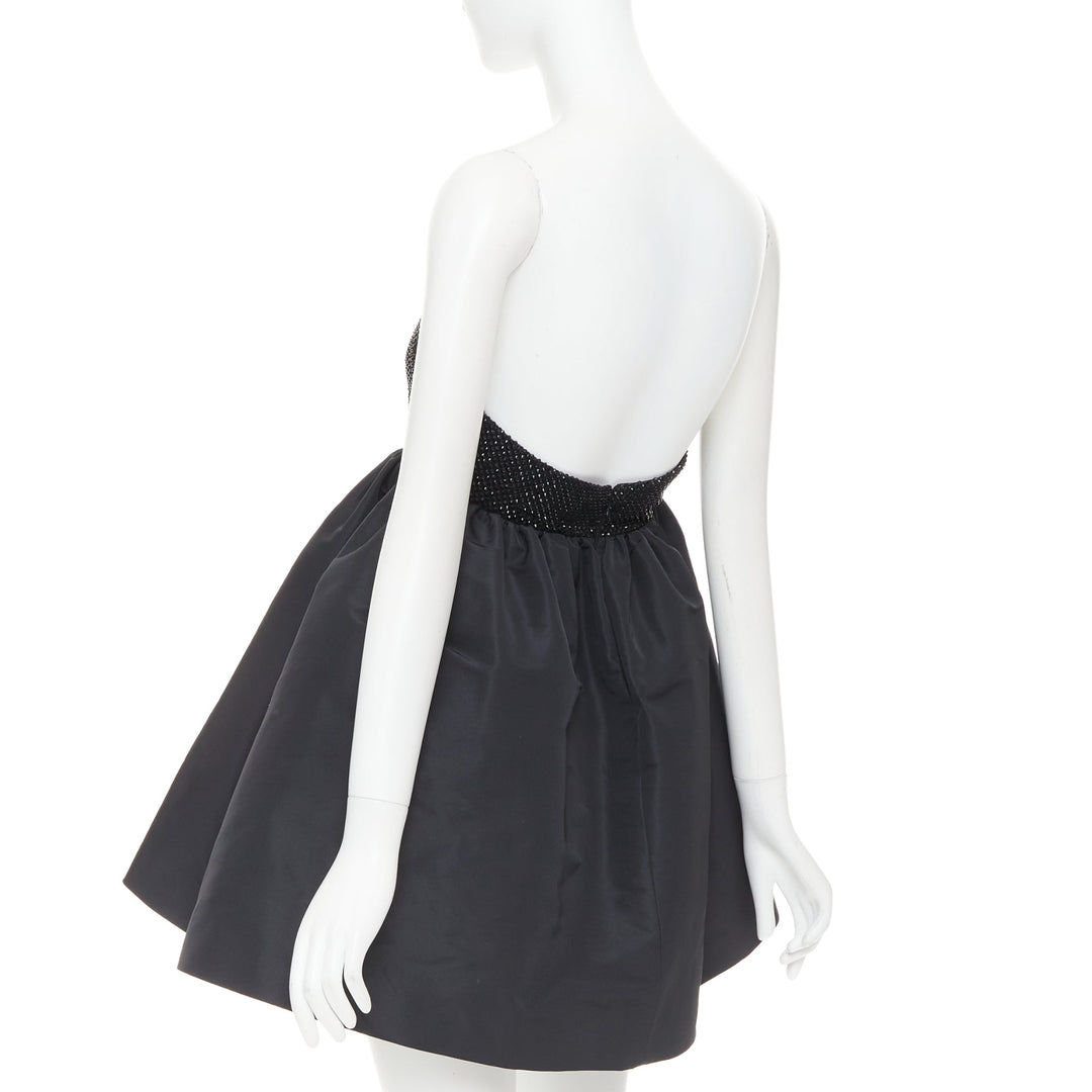 ALEXANDRE VAUTHIER black crystal strass bust flared taffeta babydoll dress