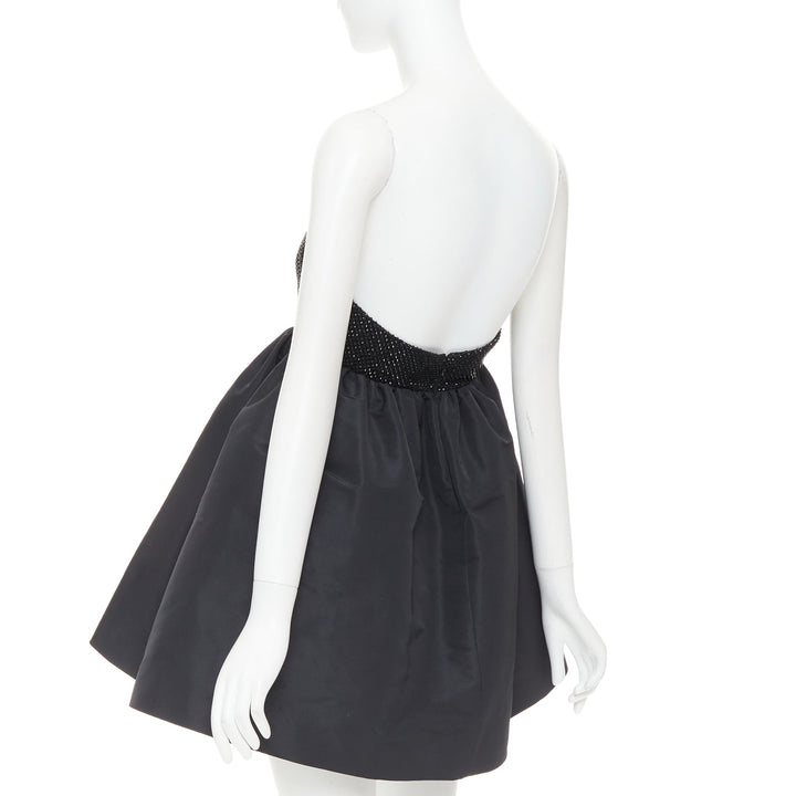 ALEXANDRE VAUTHIER black crystal strass bust flared taffeta babydoll dress