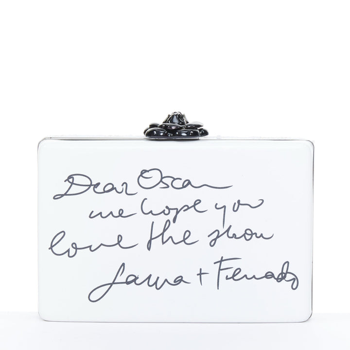OSCAR DE LA RENTA 2018 Rogan sequin heart embroidered leather box evening clutch