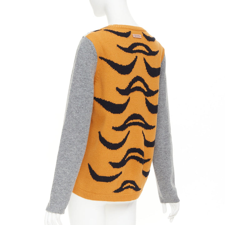 GUCCI 2016  100% wool Tiger intarsia grey animal knit pullover sweater M