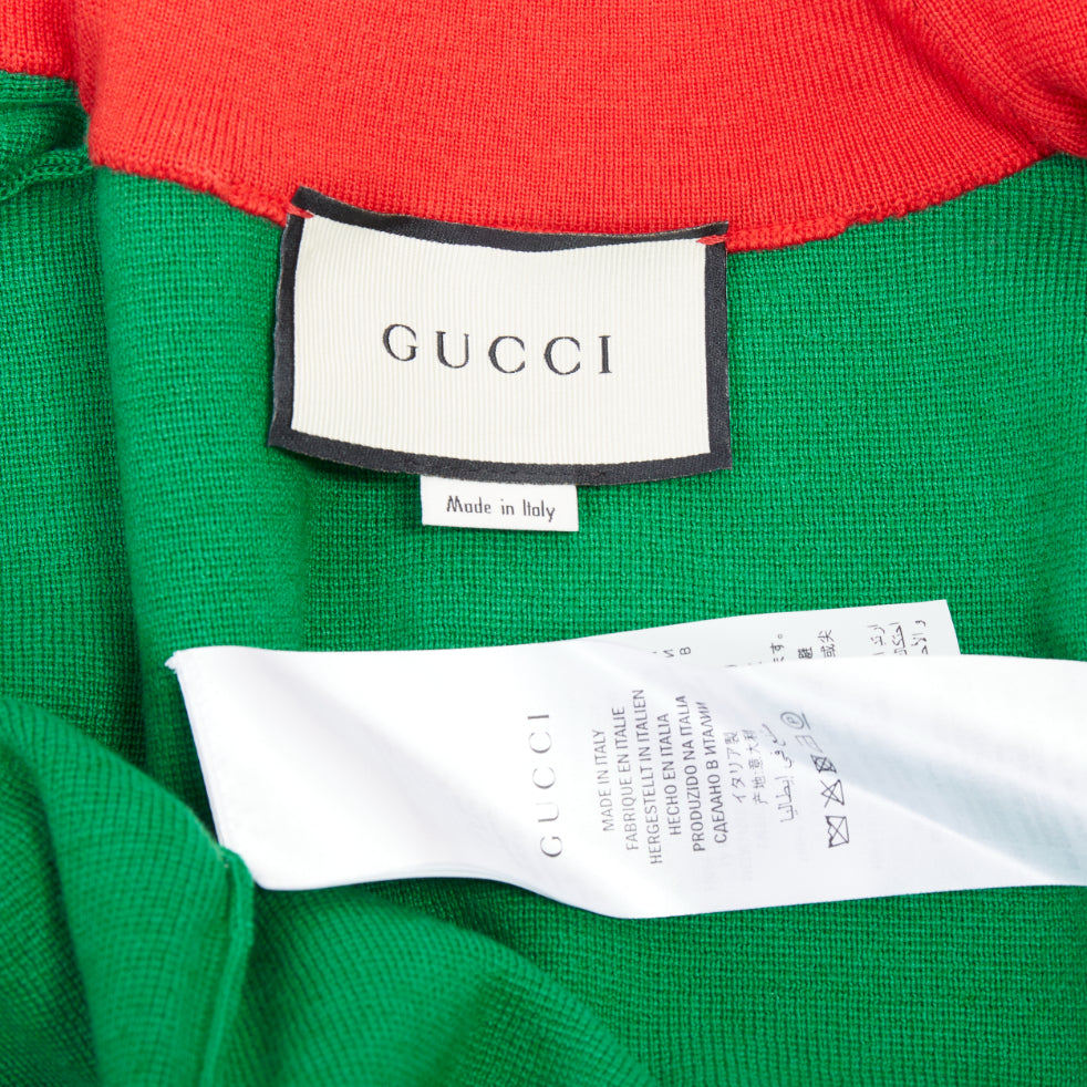 GUCCI Michele green cotton cashmere Bee embroidered cardigan XXS