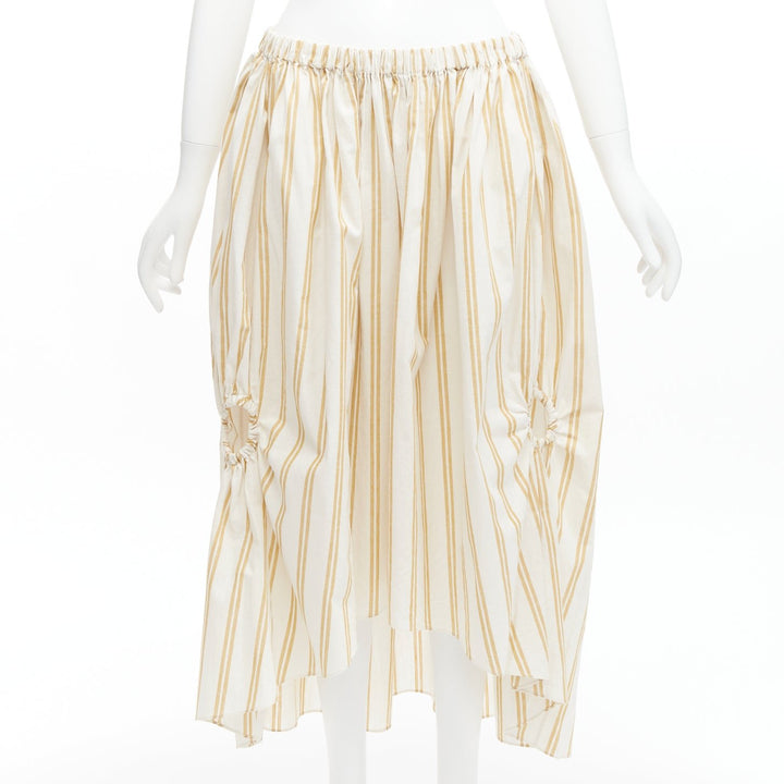 OSCAR DE LA RENTA 2019 cotton  linen ruched cutout striped balloon skirt US0 XS