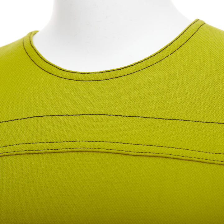 MARNI lime green 100% virgin wool overstitch silk lined shift dress IT36 XXS