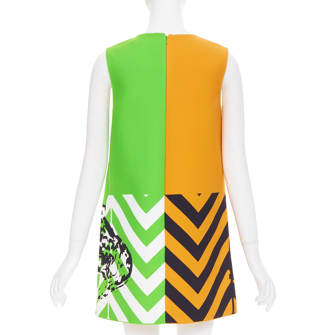DIOR 2022 Runway D-Jungle geometric panther green orange graphic shift dress S