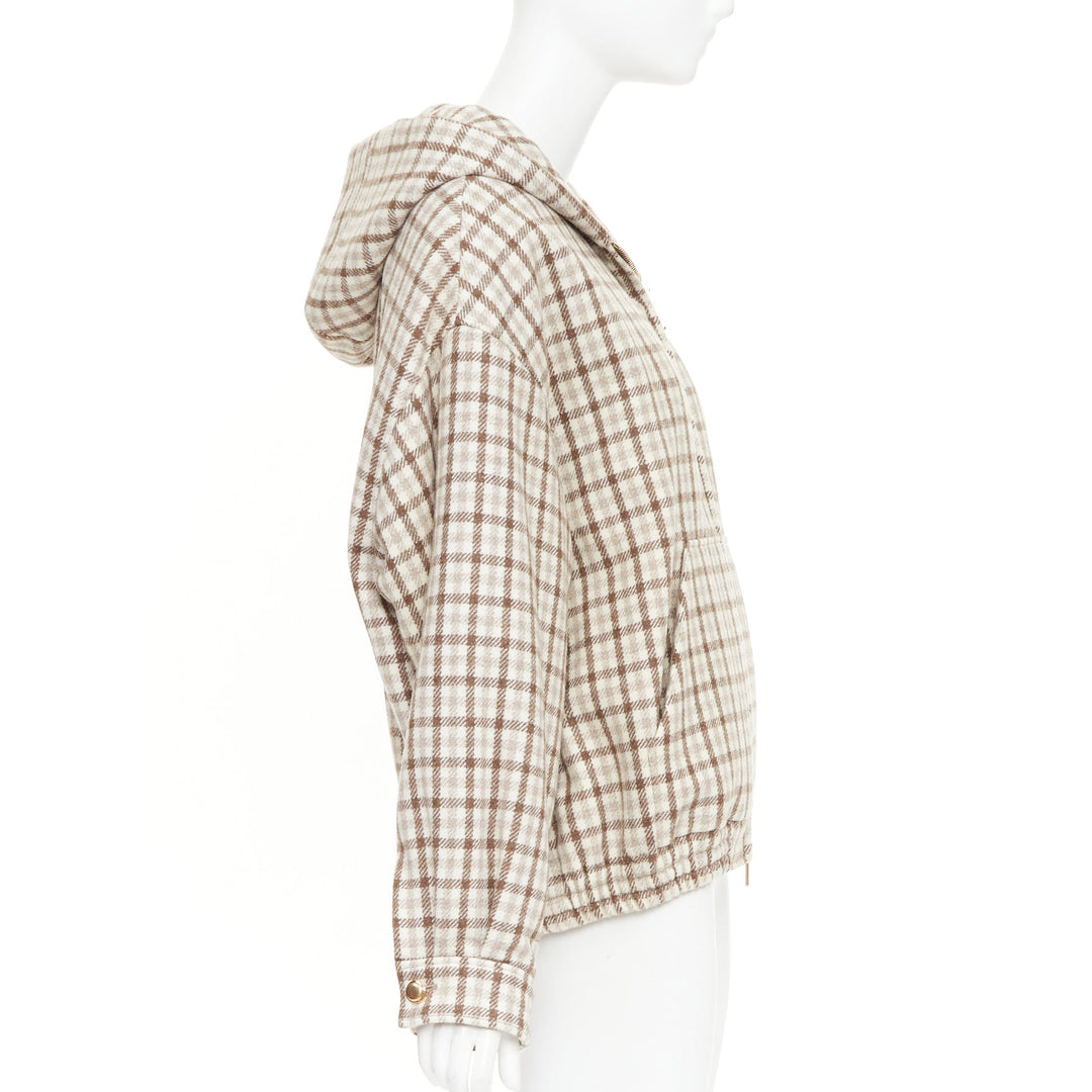 MIU MIU 2023 cocoa brown check logo hooded blouson jacket IT38 XS ASAP Rocky