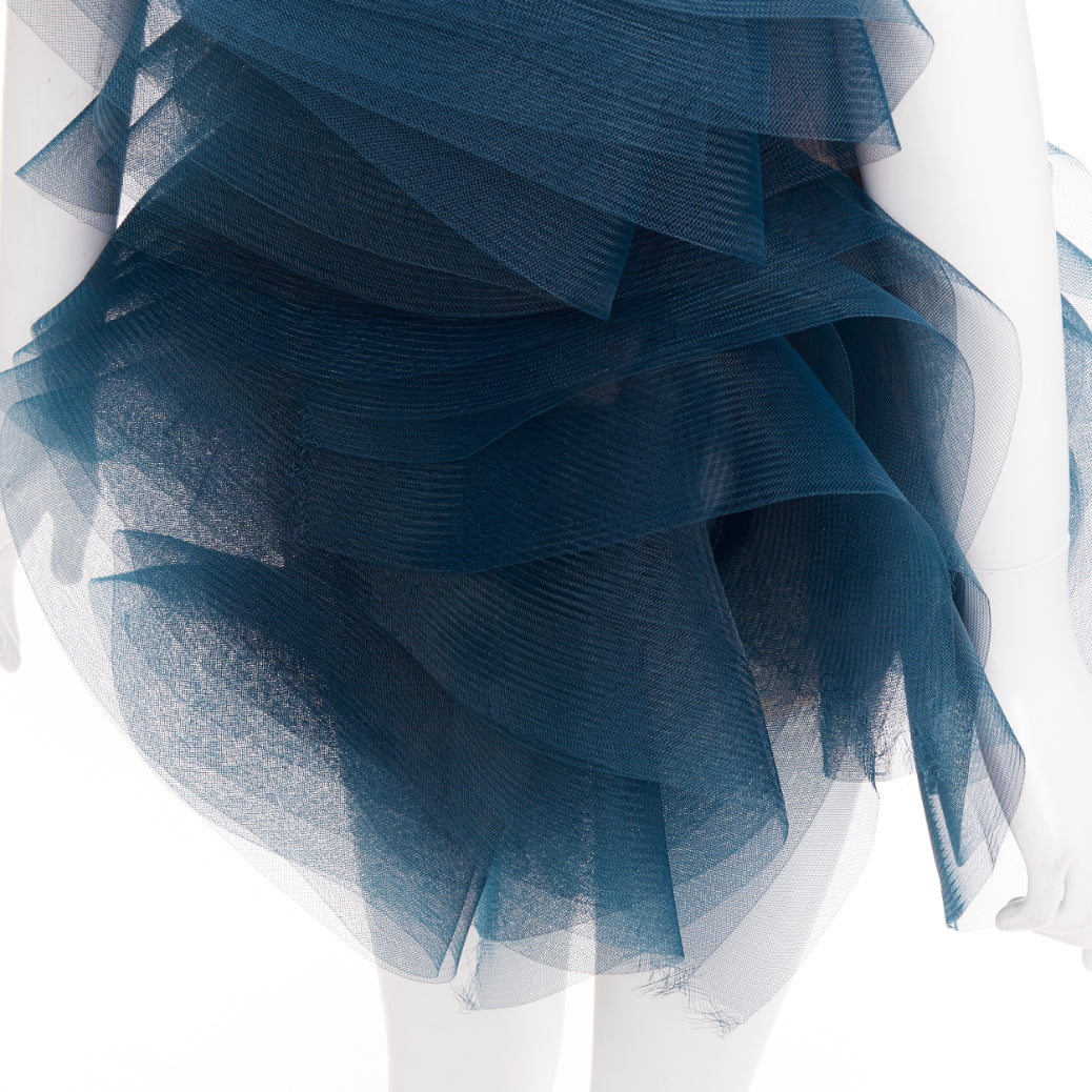 rare ALEXANDRE VAUTHIER COUTURE SS2014 Runway teal blue tulle ruffle mini