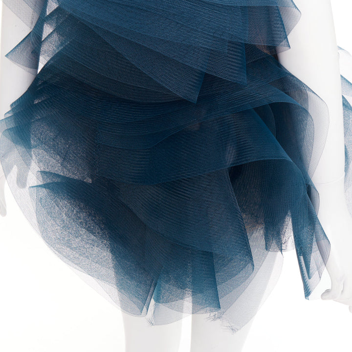 rare ALEXANDRE VAUTHIER COUTURE SS2014 Runway teal blue tulle ruffle mini