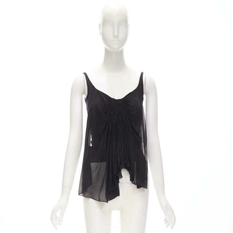 GUCCI TOM FORD Vintage black ruched gathered draped purple web tank XS