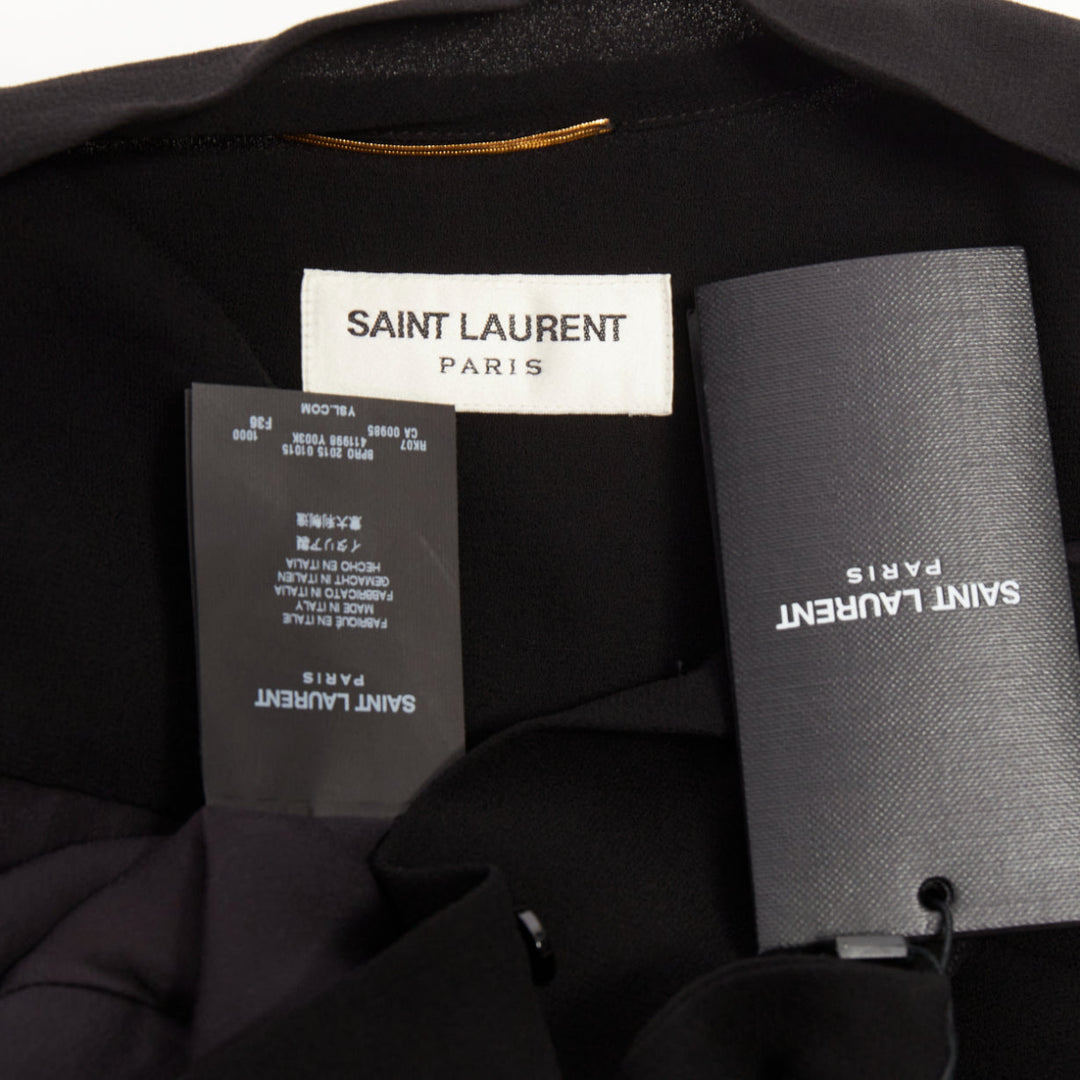 SAINT LAURENT 2013 black acetate blend pussybow pleated mini dress FR36 S