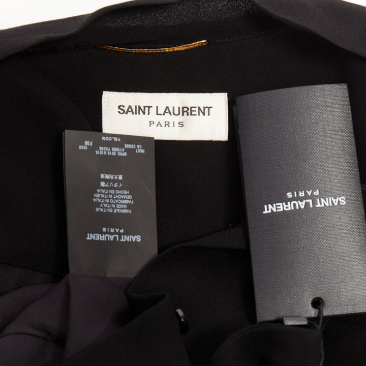 SAINT LAURENT 2013 black acetate blend pussybow pleated mini dress FR36 S