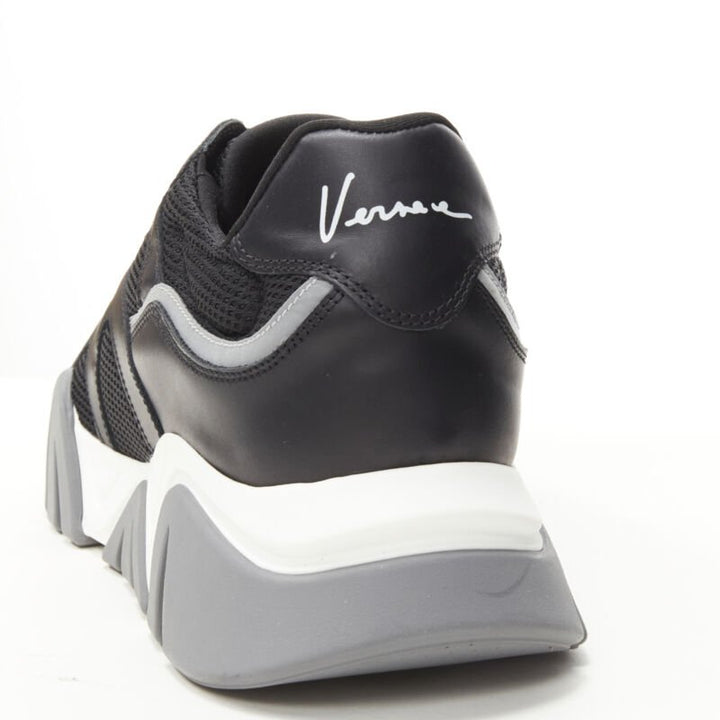 VERSACE Squalo black leather mesh chunky sneakers D41 EU45.5 US12.5