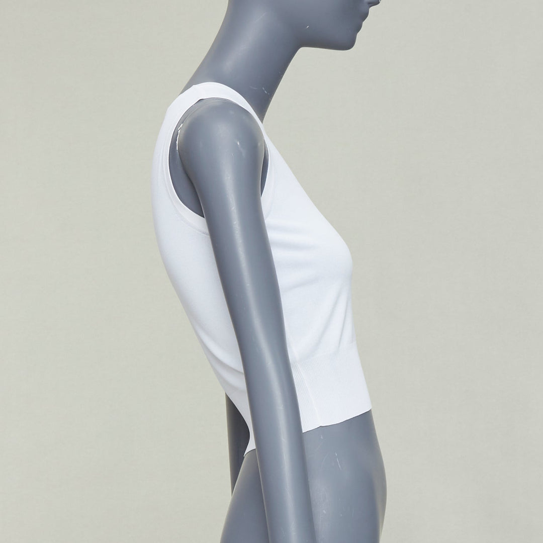 ALAIA white viscose blend sleeveless round neck ribbed hem crop vest FR36 S