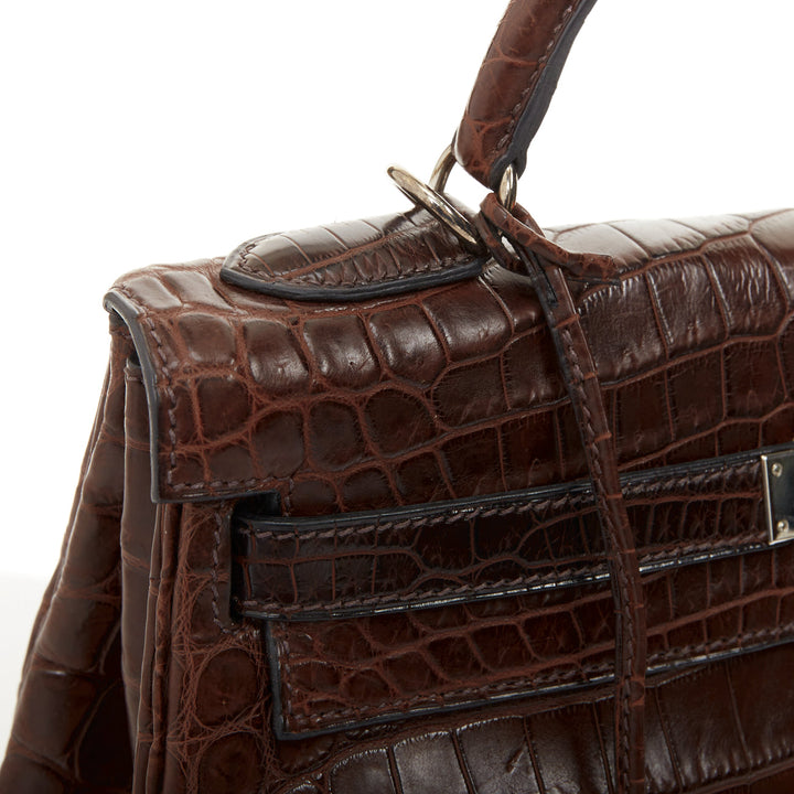 HERMES 2002 Kelly 32 Sellier matte Ebene Niloticus PHW brown handbag