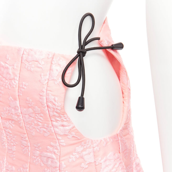 SHU SHU TONG light pink cloque bungee cord cut out waist flared skirt UK6 XS