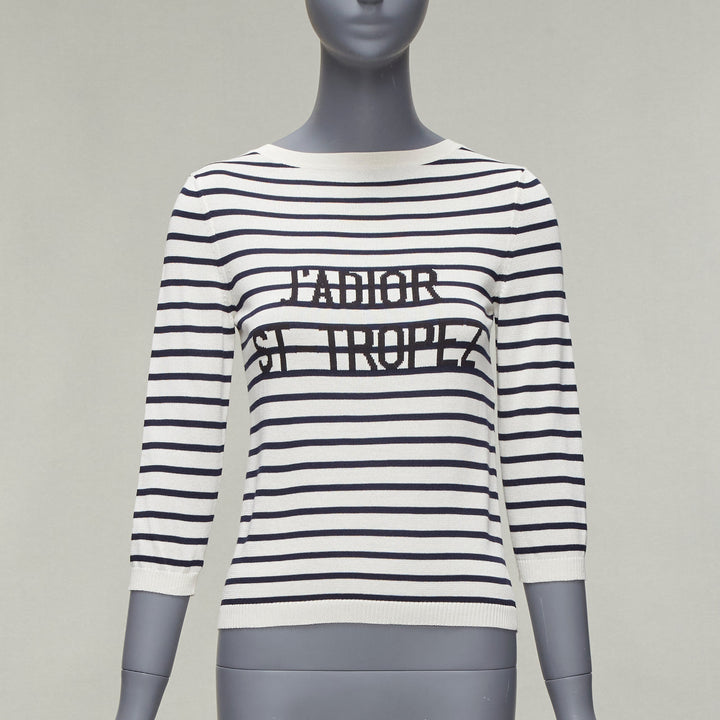 DIOR Jadior St Tropez black cream silk cotton stripe cropped sweater FR34 XS