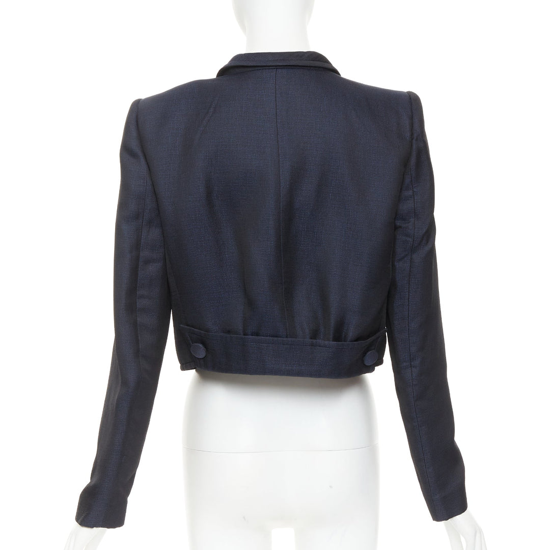 GIORGIO ARMANI navy textured flap pockets cropped evening jacket blazer IT46 XL