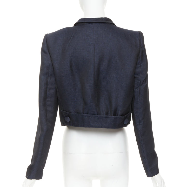GIORGIO ARMANI navy textured flap pockets cropped evening jacket blazer IT46 XL