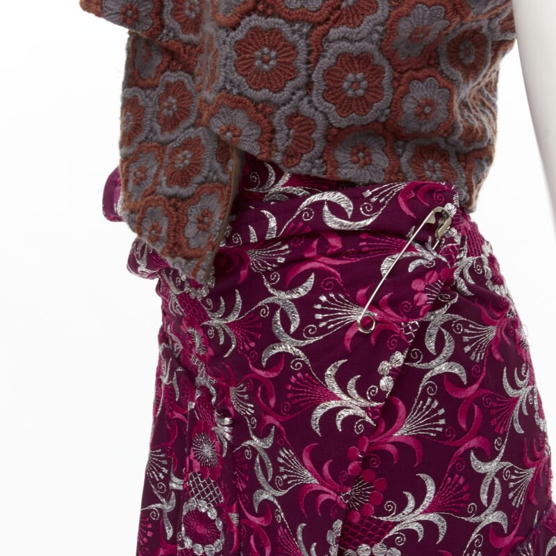 Runway COMME DES GARCONS 1999 Vintage brown floral macrame wrap top ruffle skirt