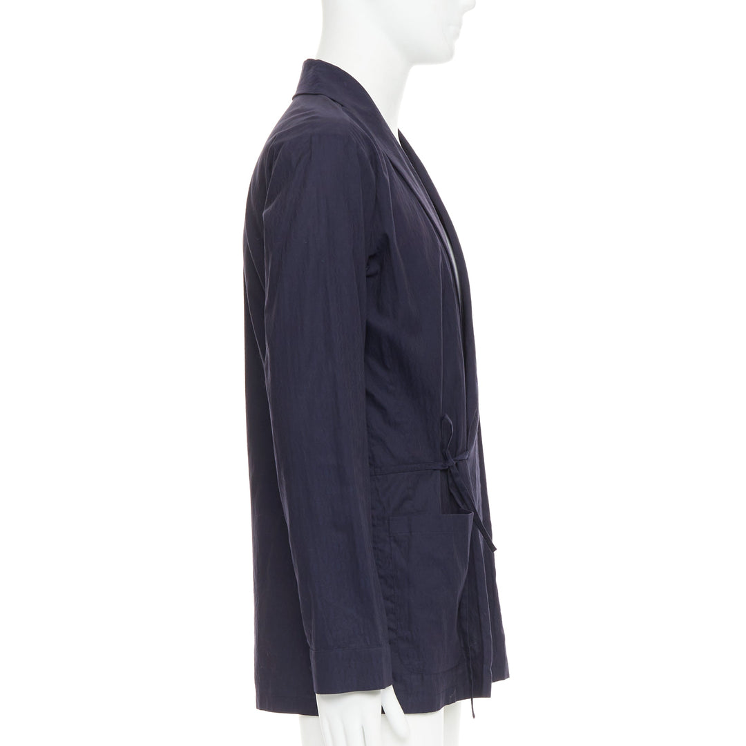 DRIES VAN NOTEN navy subtle printed cotton collared kimono overshirt IT44 XS