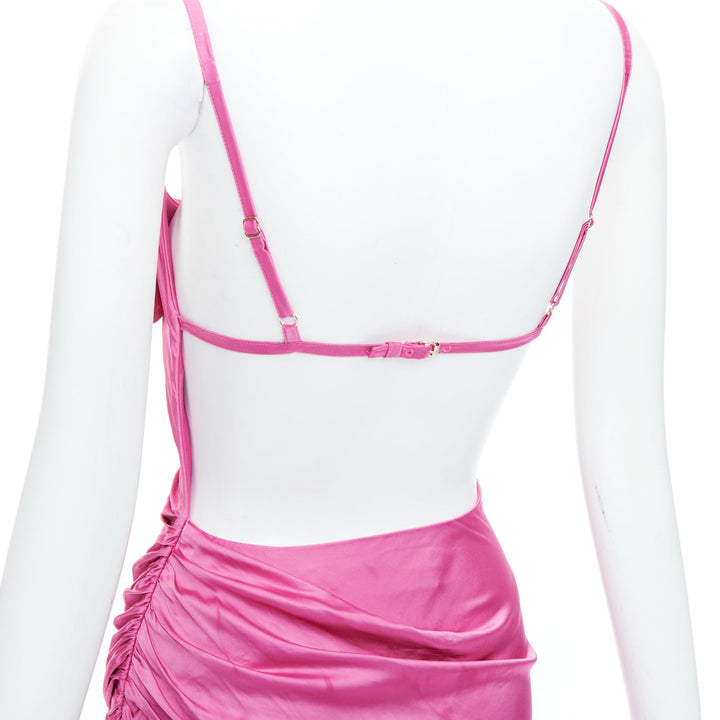 JACQUEMUS Le Splash Saudade pink satin ruched asymmetric strappy dress FR34 XS