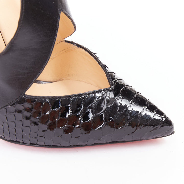 CHRISTIAN LOUBOUTIN Dictata 100 black polished scaled toe T-strap pumps EU37.5