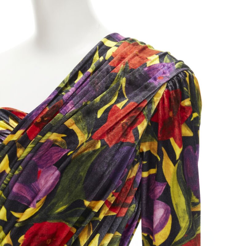 BALENCIAGA 2019 Runway Demna floral velvet wrap draped mini dress FR36 S