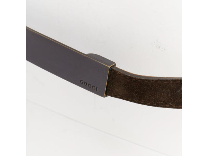 rare GUCCI Tom Ford Vintage metal plate brown suede leather skinny belt 85cm