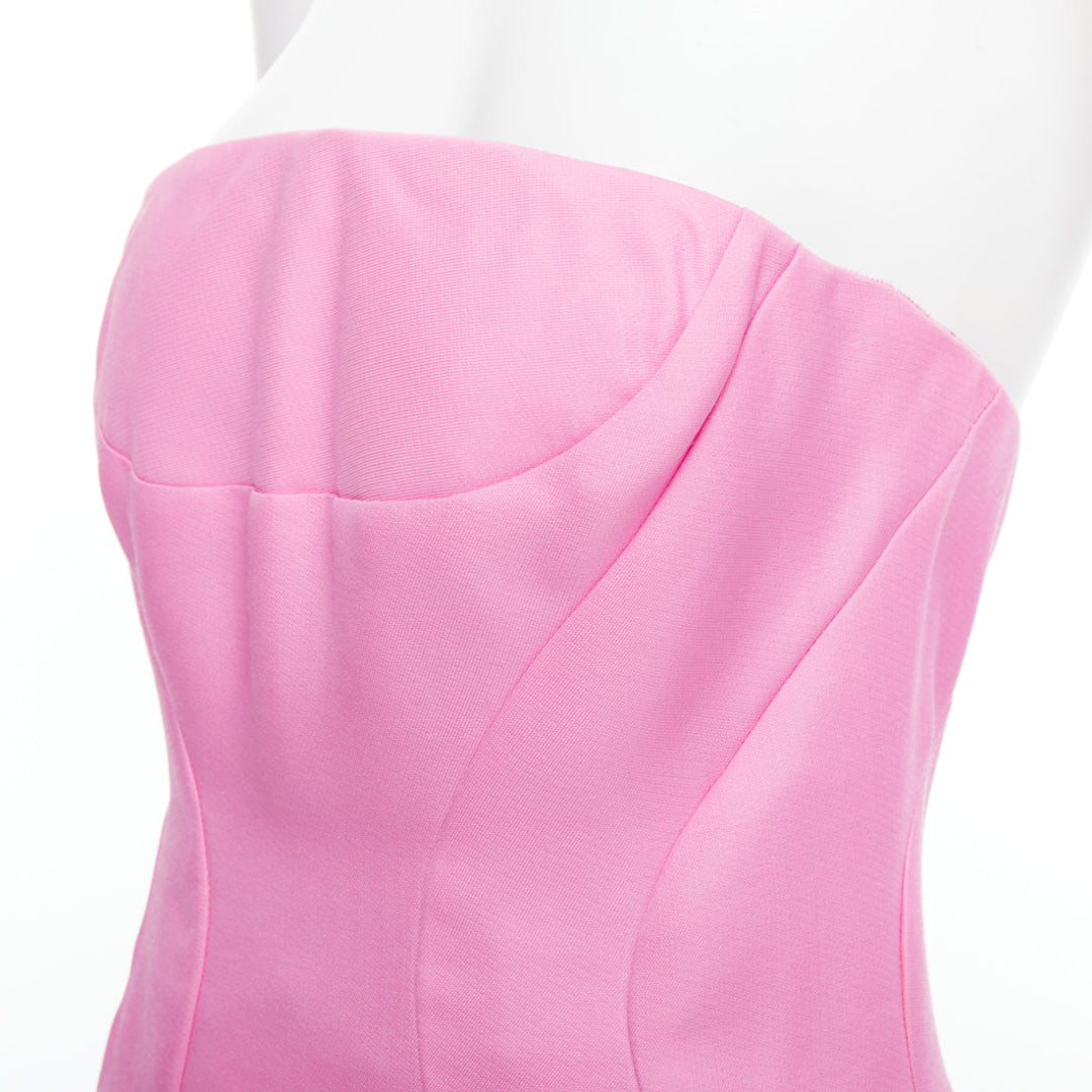 J MENDEL hot pink silk wool darted strapless fit flare knee dress US4 S